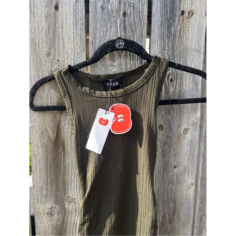 Cider Olive Green Ribbed Bodycon Midi Dress